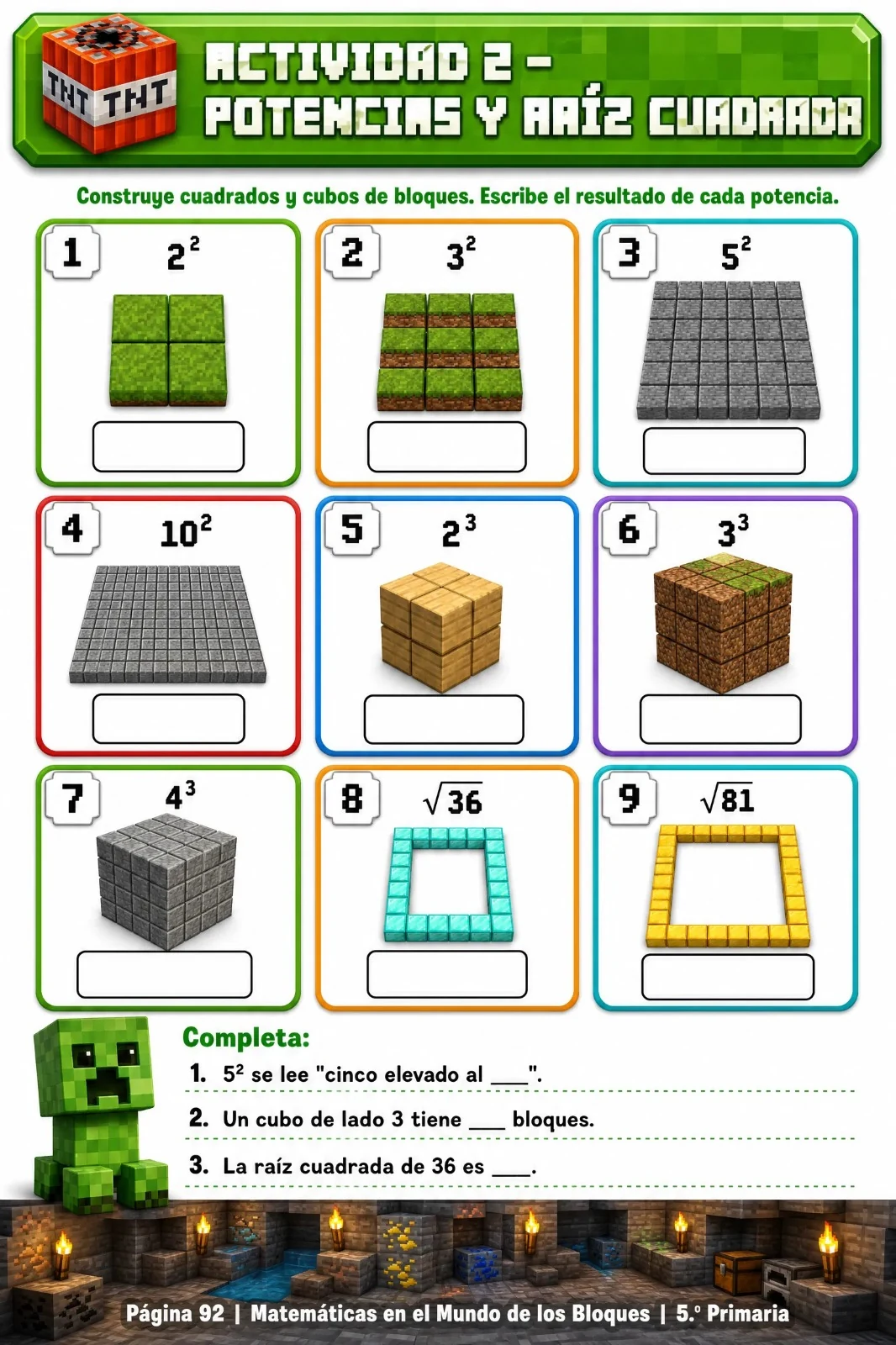 Actividad 2 · Potencias y raíz cuadrada