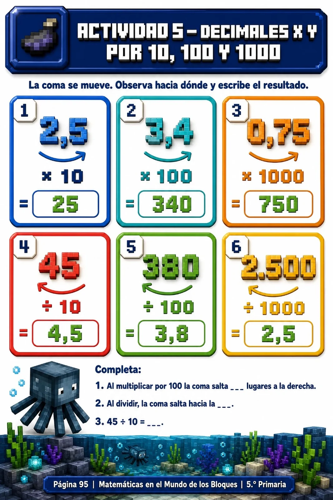 Actividad 5 · Decimales × y ÷ por 10, 100 y 1000