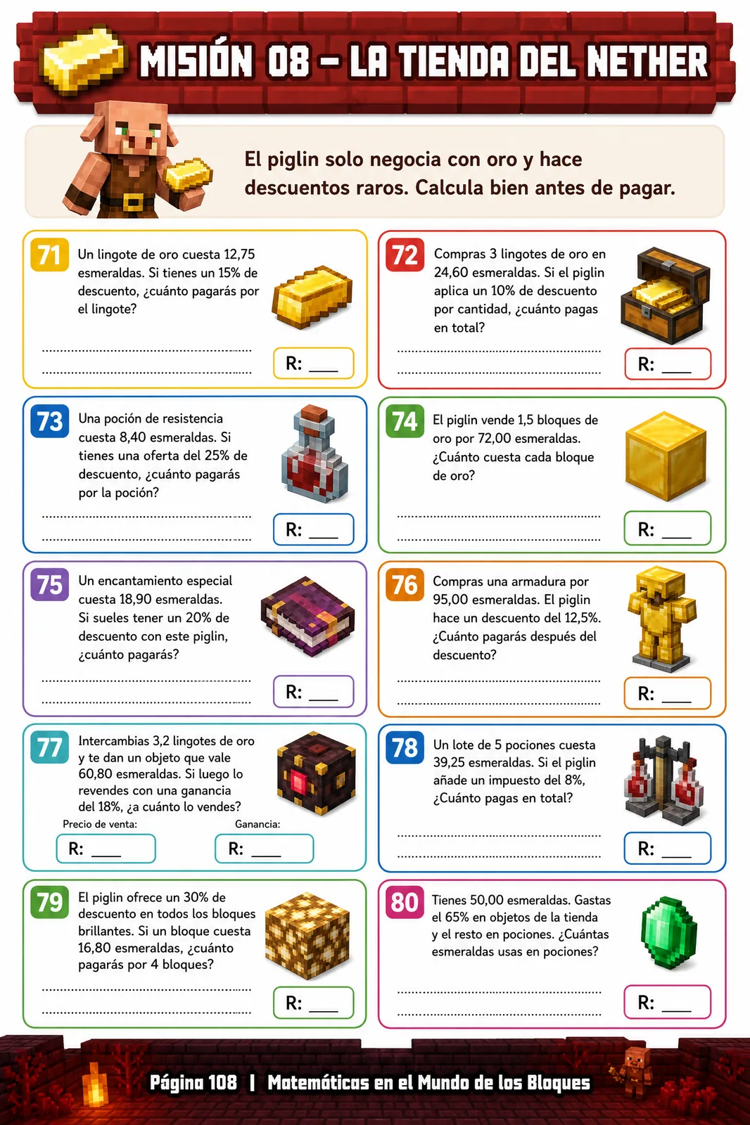 Misión 08 · La Tienda del Nether · Retos 71–80